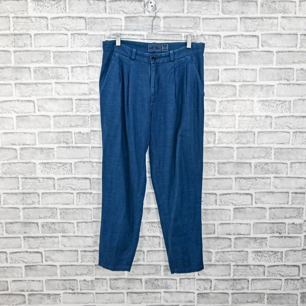 Blue Blue Japan Men's Tapered Pleated Cotton Trouser Pants indigo blue fit 30w